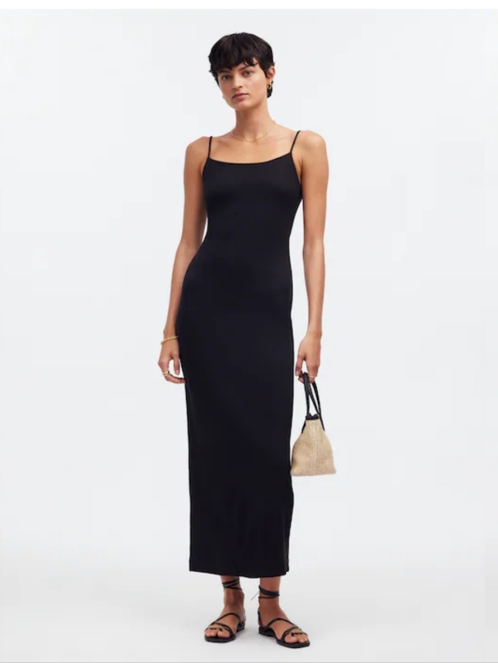 Madewell Black Knit Tank Slip Midi Dress – Size L NWT
